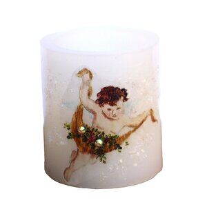 Handmade Cherub Short Flameless Votive Candle Painted Accents Christmas Decor